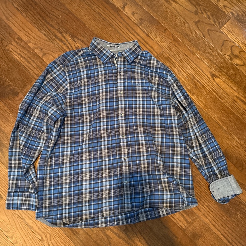 Tommy Bahama Jeans Shirt Mens X Large Blue Plaid Cotton Flip Cuff Long Sleeve